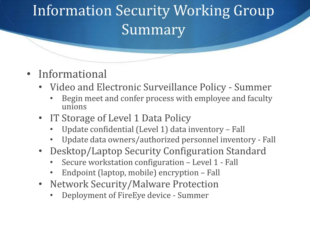 information security working group summary