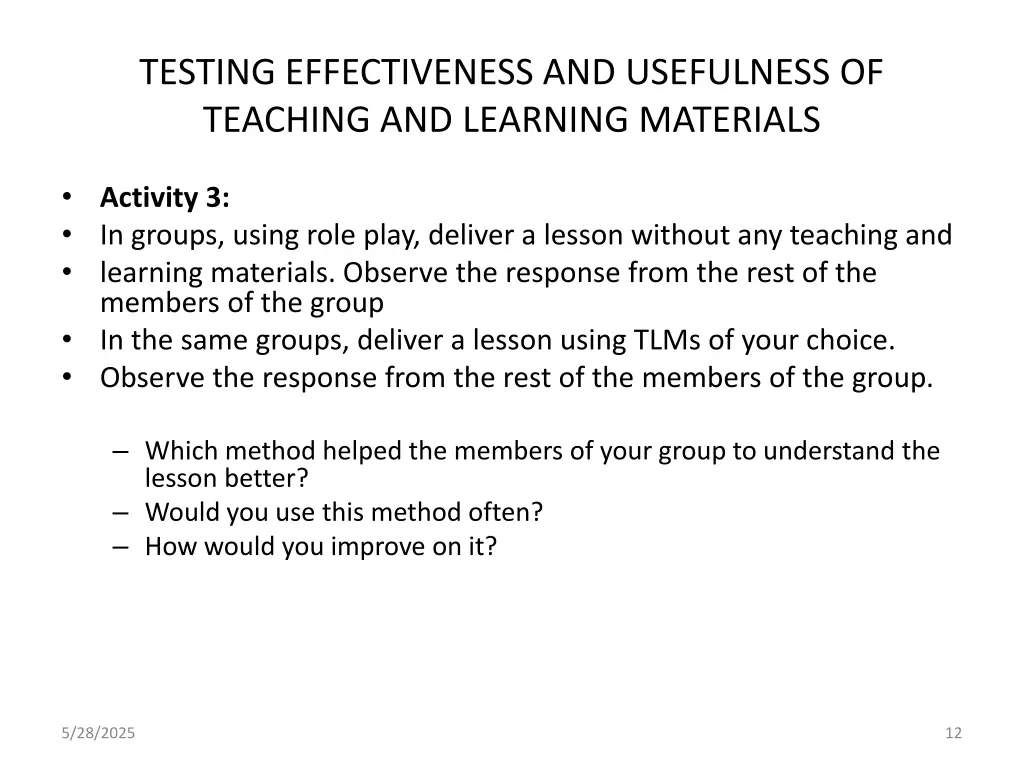 testing effectiveness and usefulness of teaching