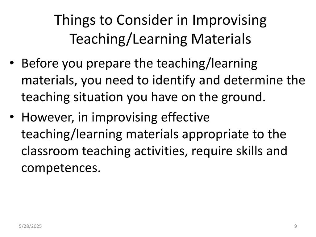 things to consider in improvising teaching