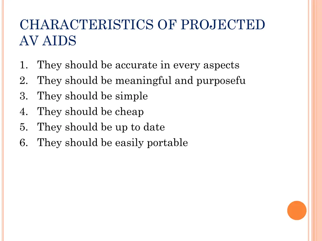 characteristics of projected av aids