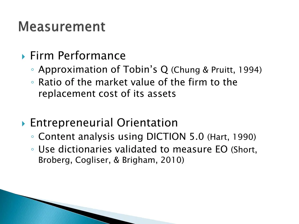 firm performance approximation of tobin s q chung