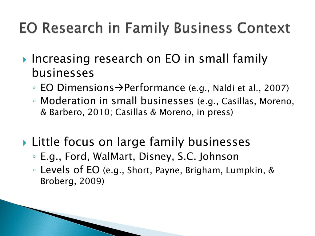 increasing research on eo in small family