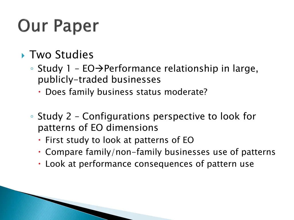 two studies study 1 eo performance relationship