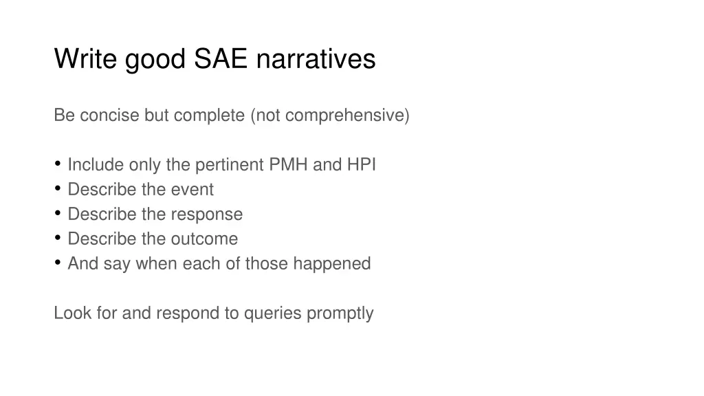 write good sae narratives