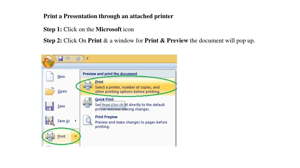 print a presentation through an attached printer