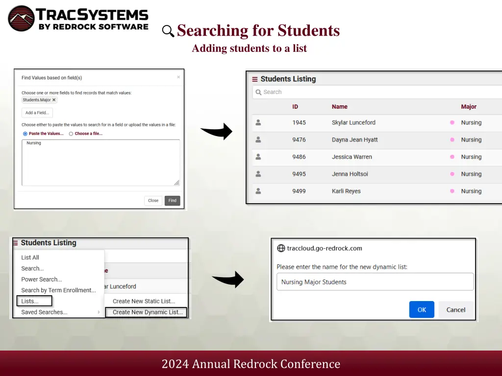 searching for students adding students to a list