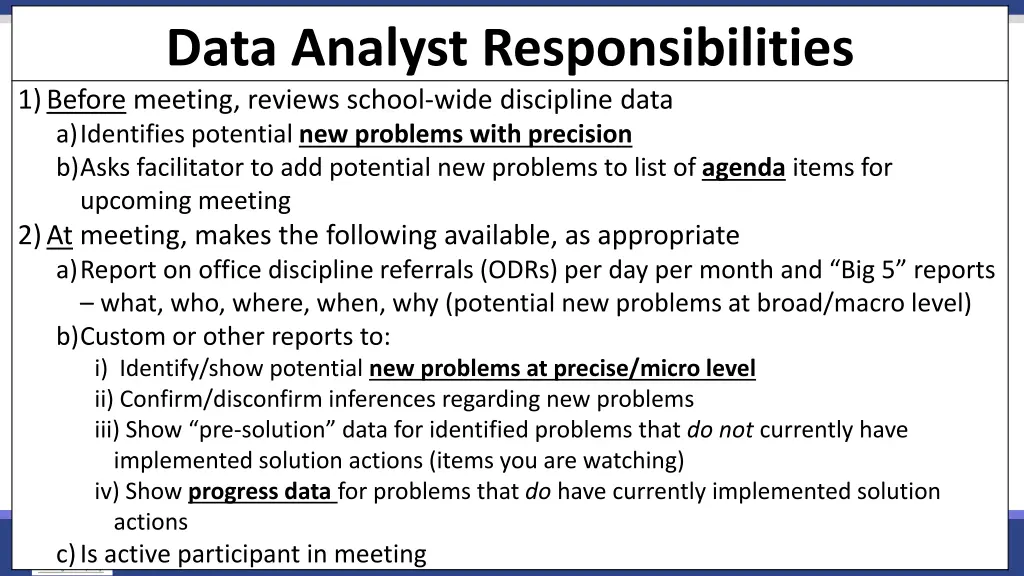 data analyst responsibilities 1 before meeting