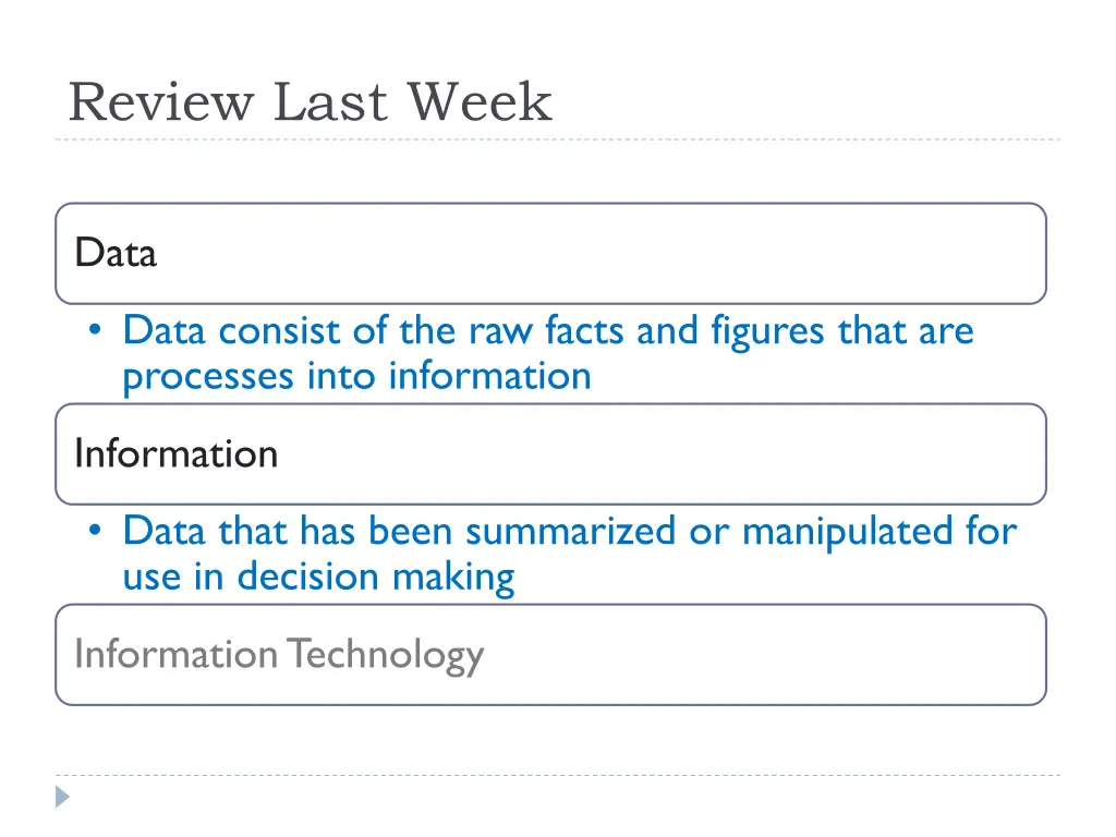 review last week 2