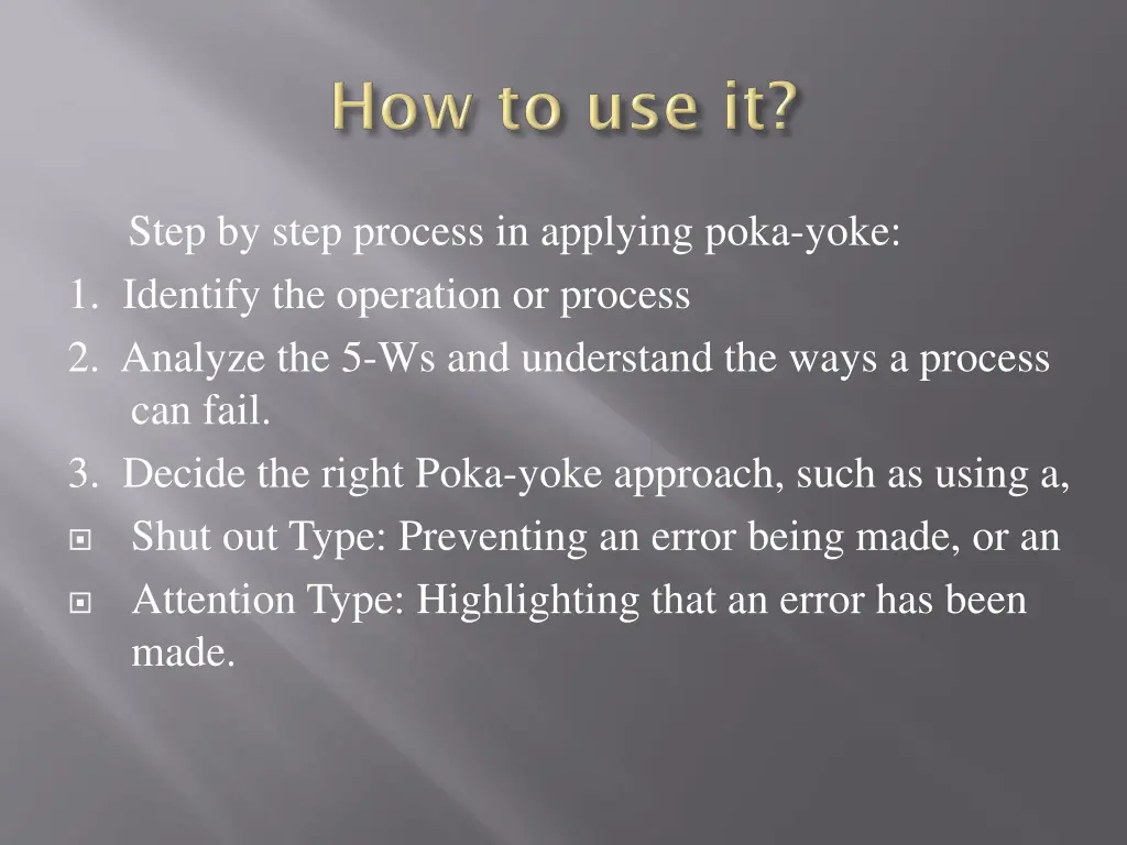 step by step process in applying poka yoke