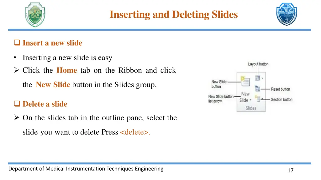 inserting and deleting slides