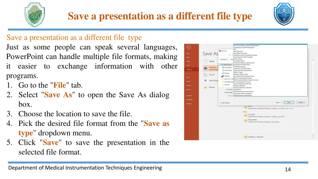 save a presentation as a different file type