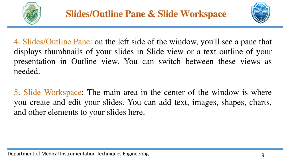 slides outline pane slide workspace