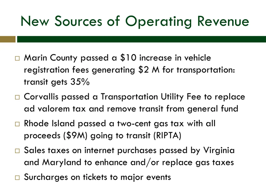 new sources of operating revenue