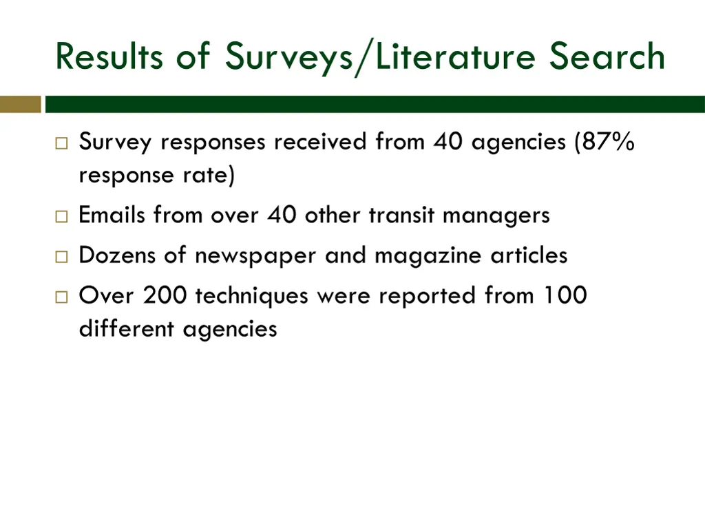 results of surveys literature search