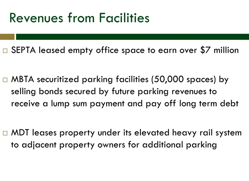 revenues from facilities