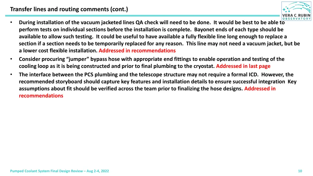transfer lines and routing comments cont