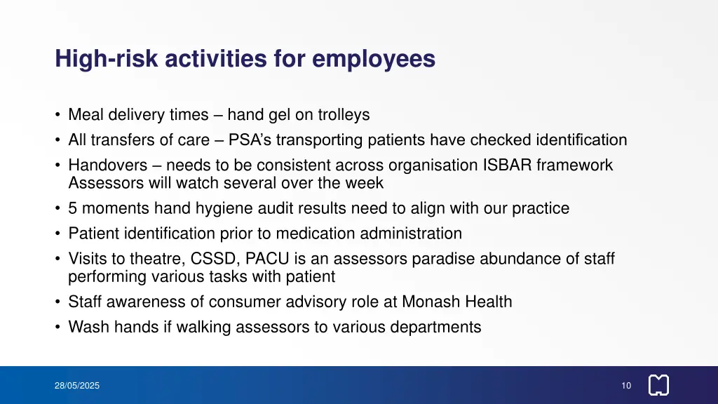 high risk activities for employees