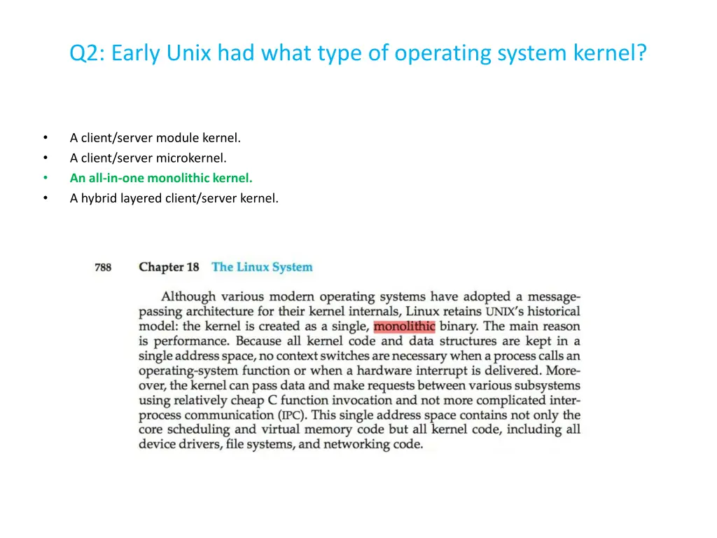 q2 early unix had what type of operating system