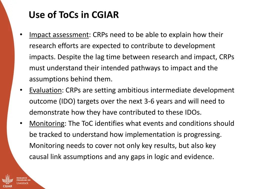 use of tocs in cgiar
