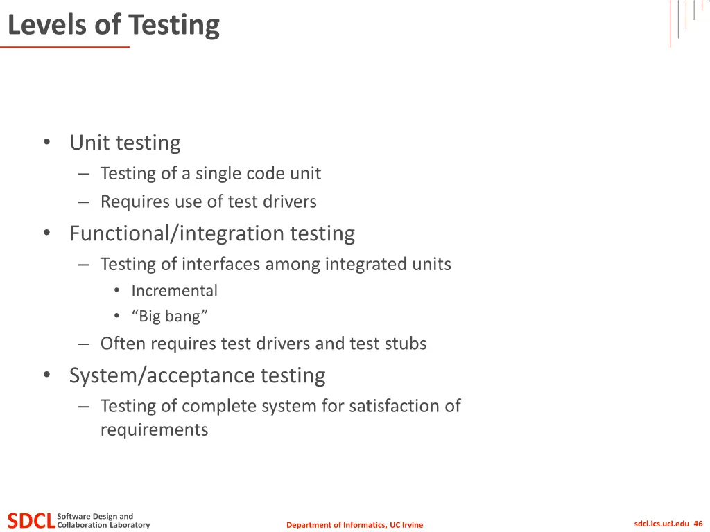 levels of testing