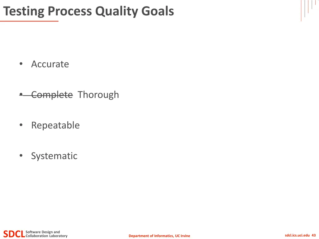 testing process quality goals