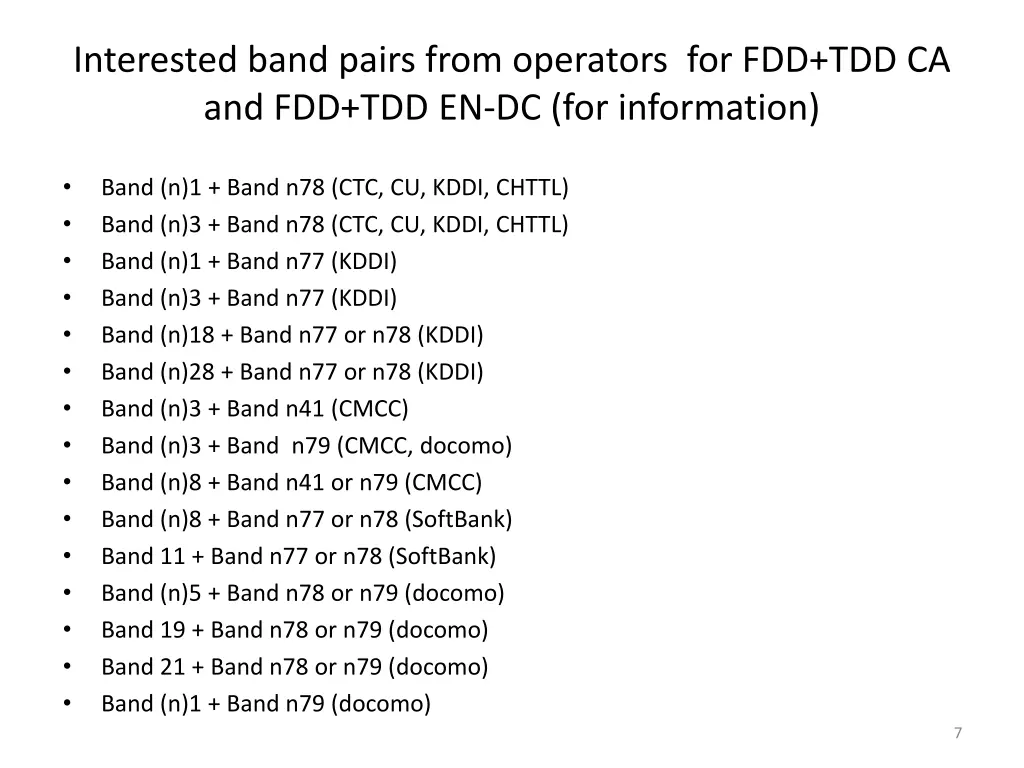 interested band pairs from operators
