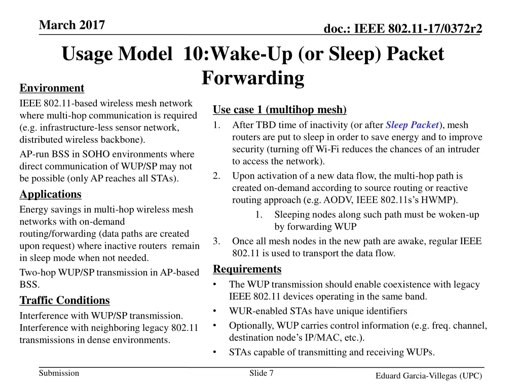 march 2017 usage model 10 wake up or sleep packet