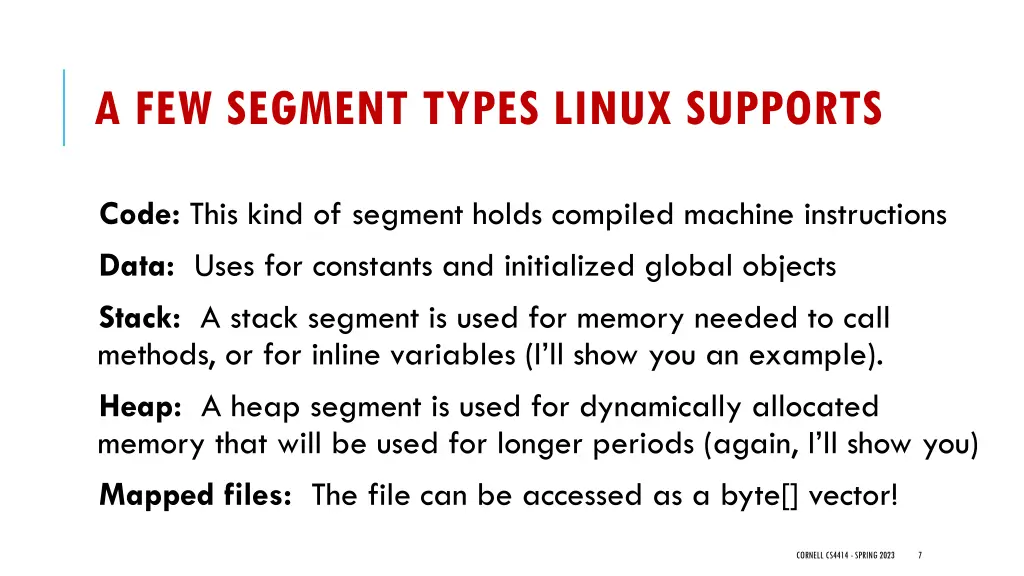 a few segment types linux supports