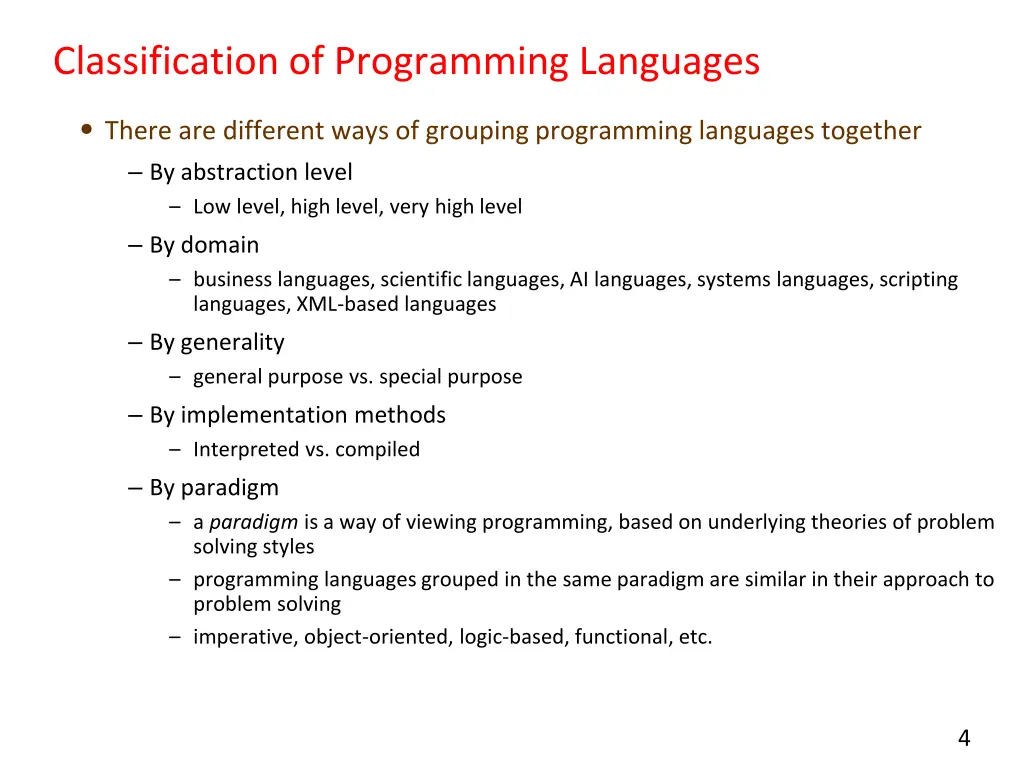 classification of programming languages