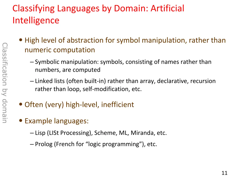 classifying languages by domain artificial