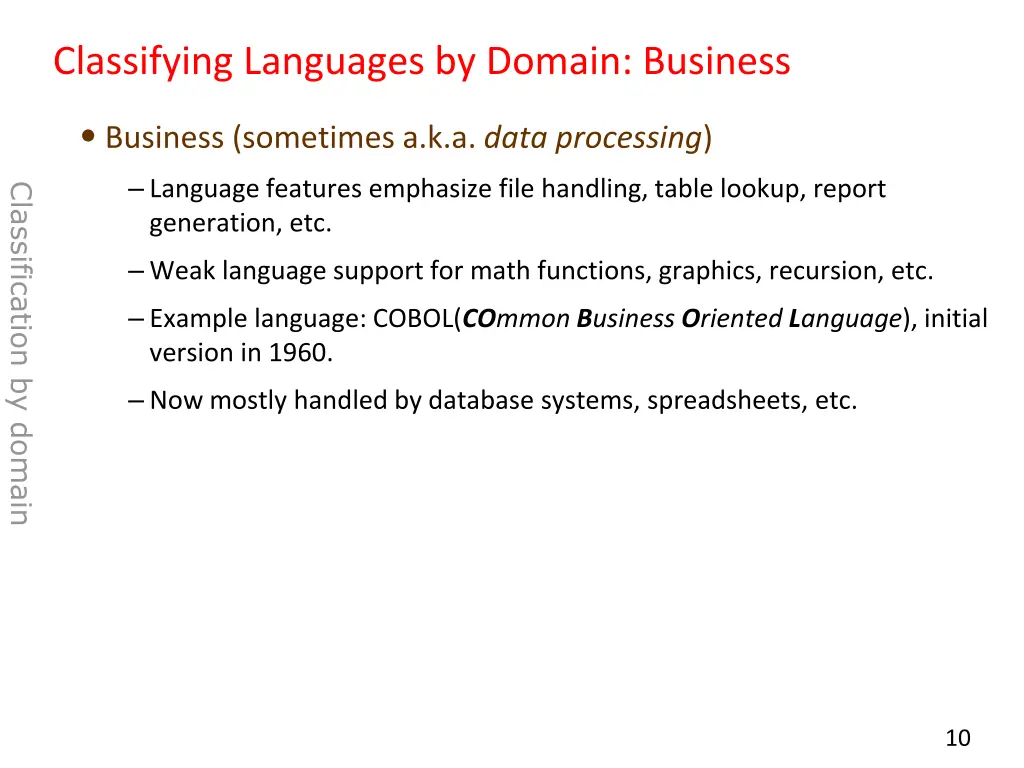 classifying languages by domain business