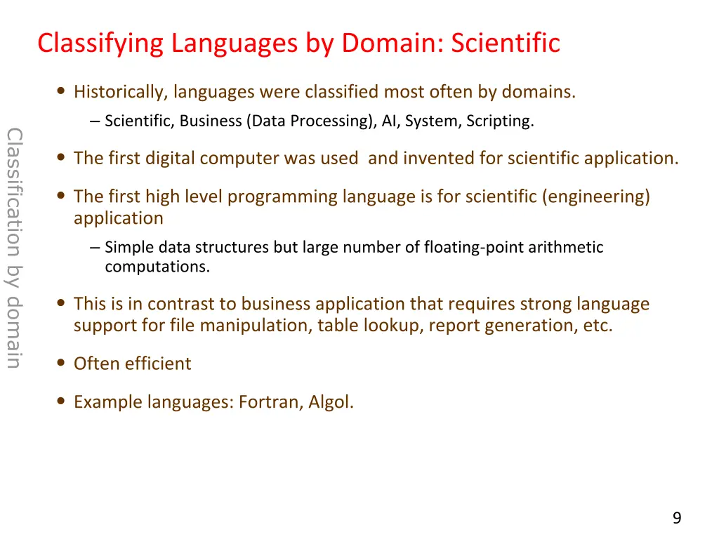 classifying languages by domain scientific