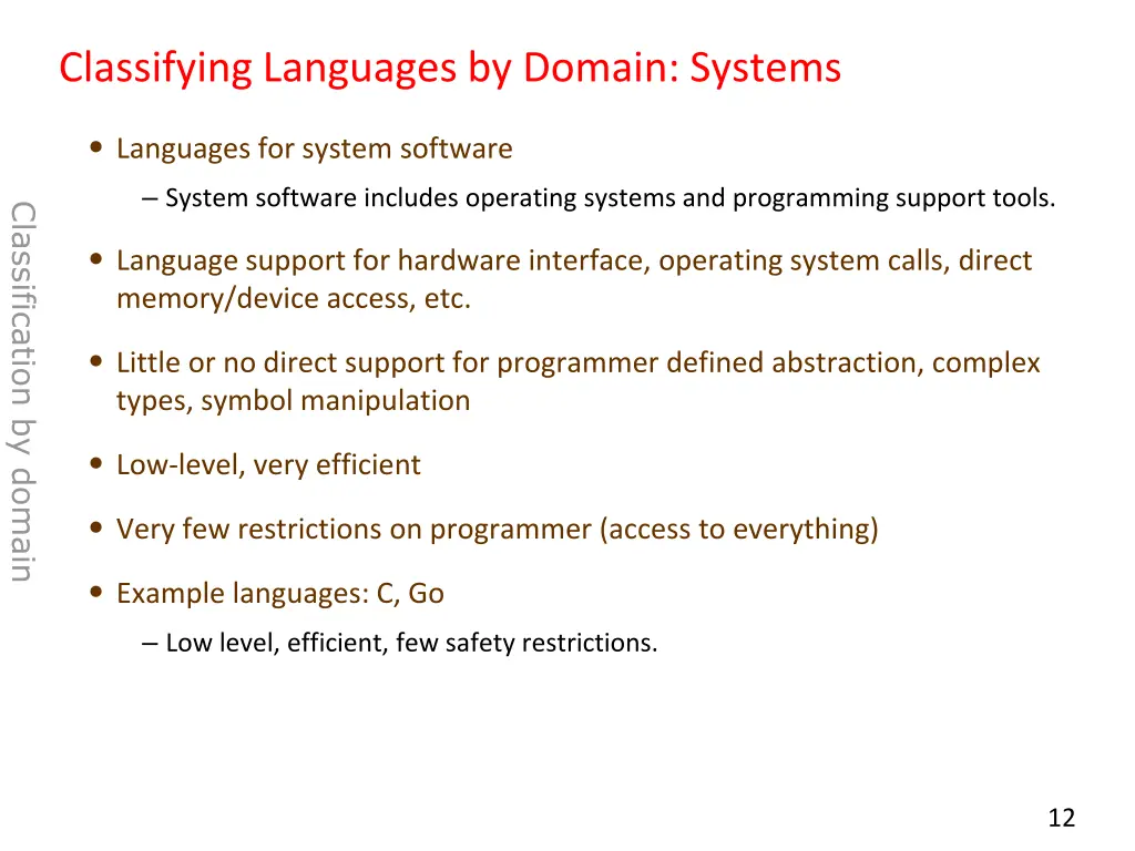 classifying languages by domain systems
