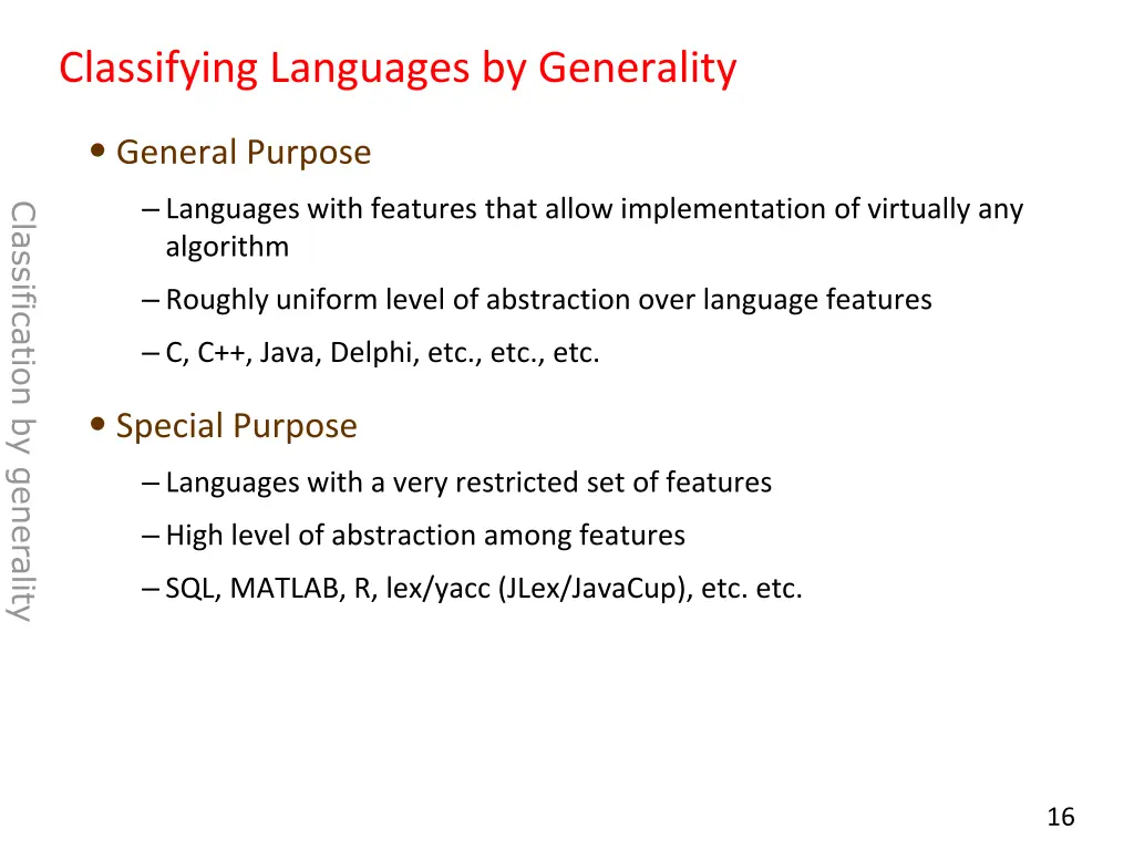 classifying languages by generality