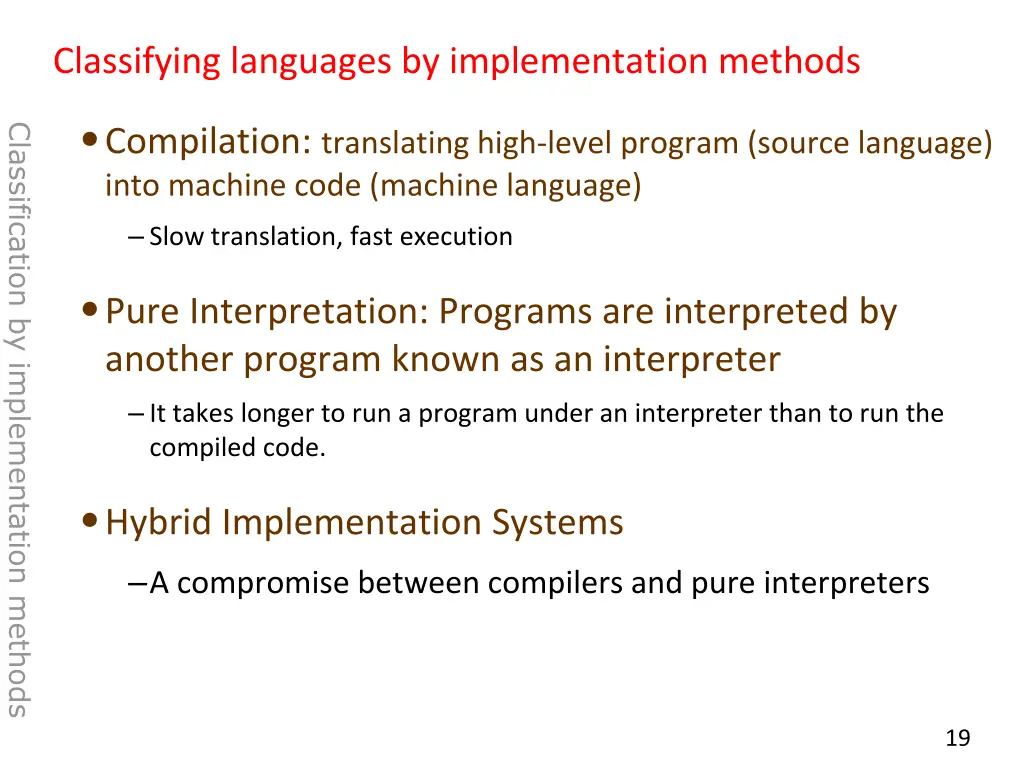 classifying languages by implementation methods
