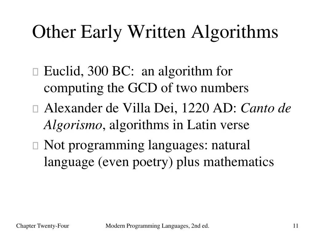other early written algorithms