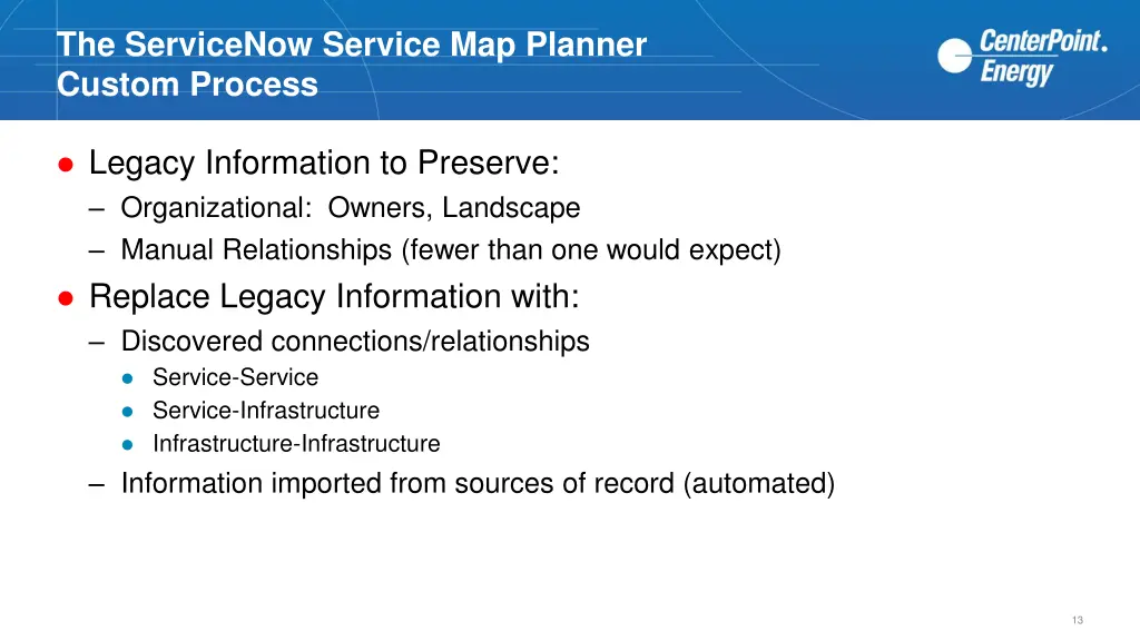 the servicenow service map planner custom process 1