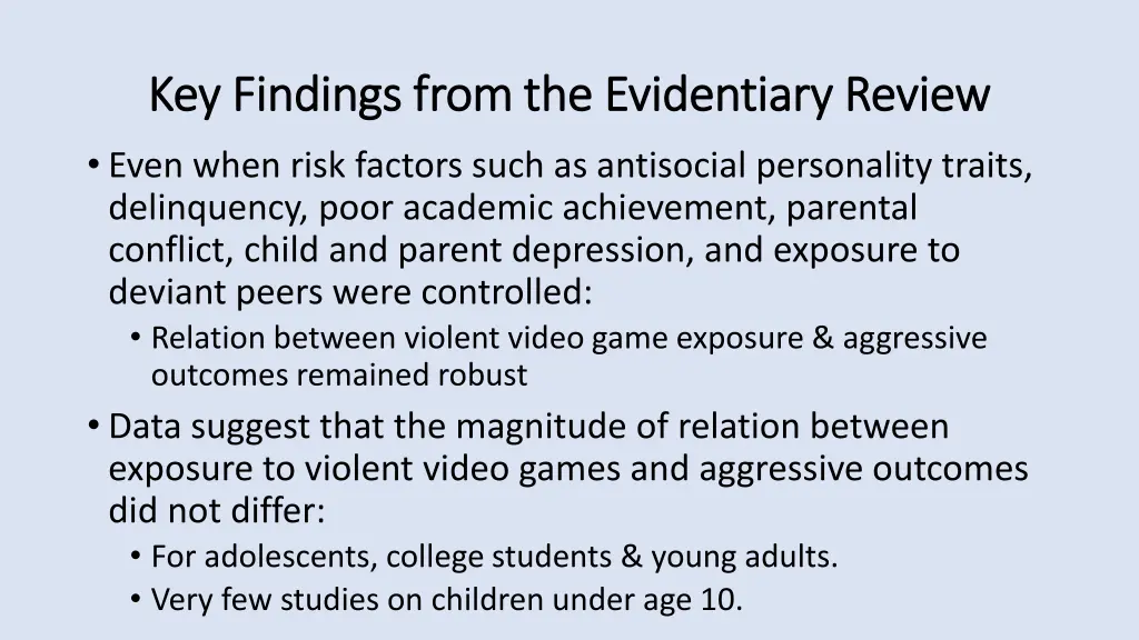 key findings from the evidentiary review