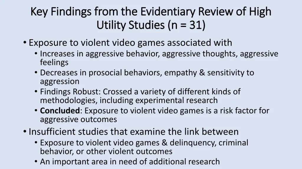 key findings from the evidentiary review of high