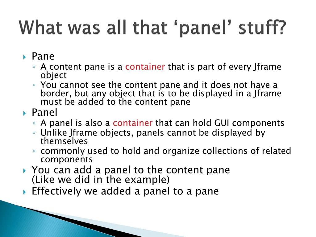 pane a content pane is a container that is part