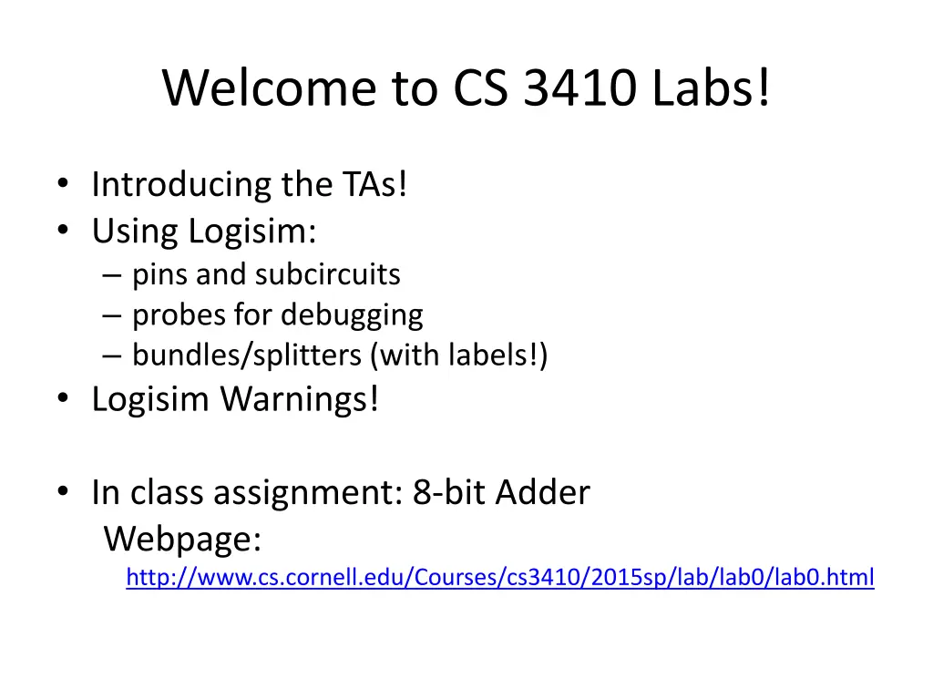 welcome to cs 3410 labs