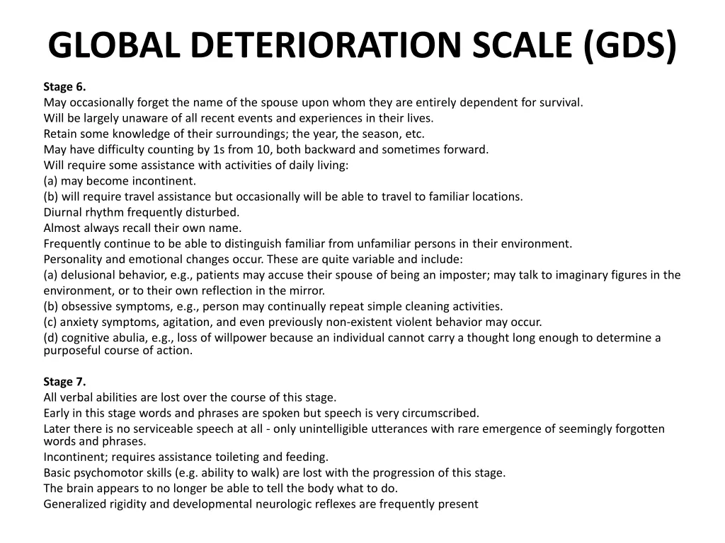 global deterioration scale gds 2