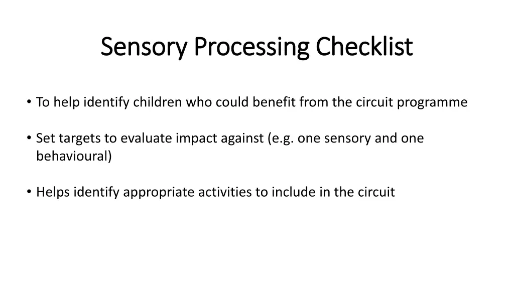 sensory sensory processing processing checklist