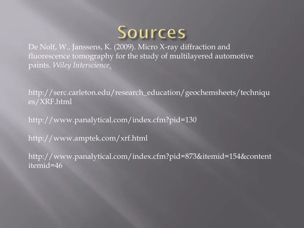 de nolf w janssens k 2009 micro x ray diffraction