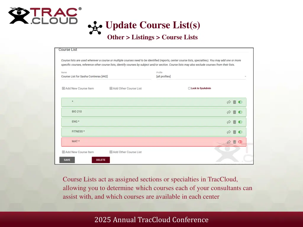 update course list s other listings course lists