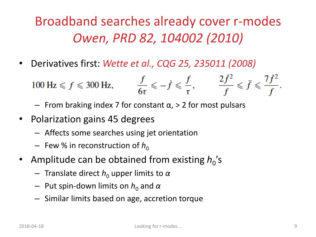 broadband searches already cover r modes owen