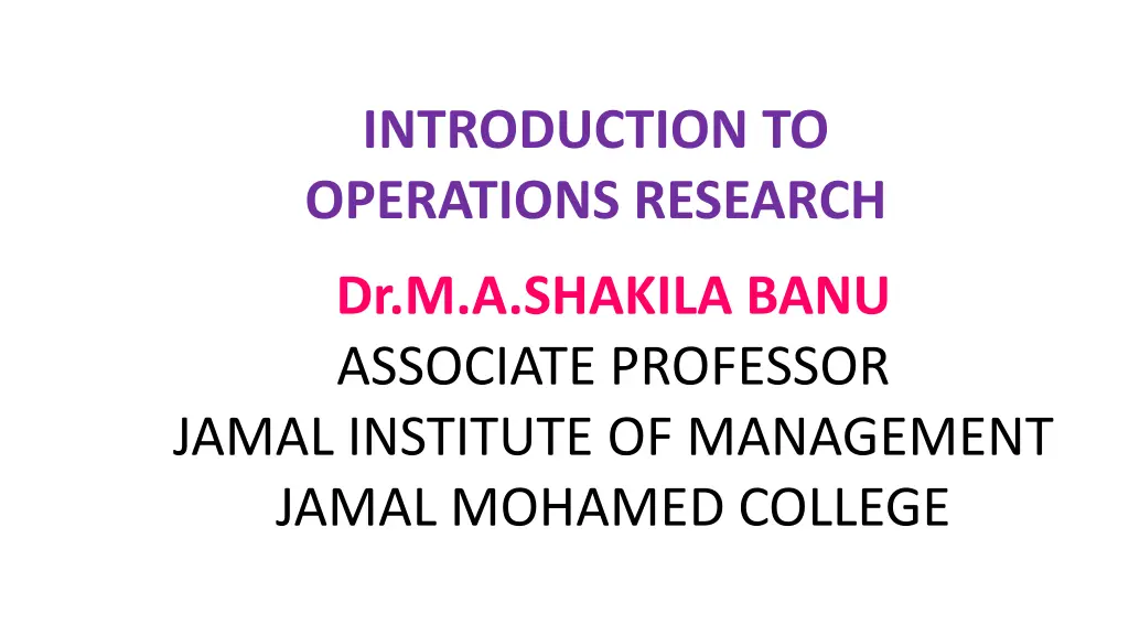 introduction to operations research