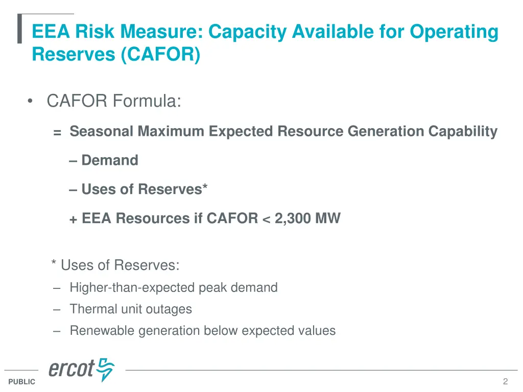 eea risk measure capacity available for operating