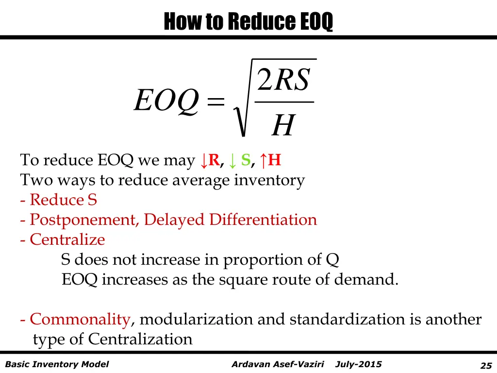 how to reduce eoq