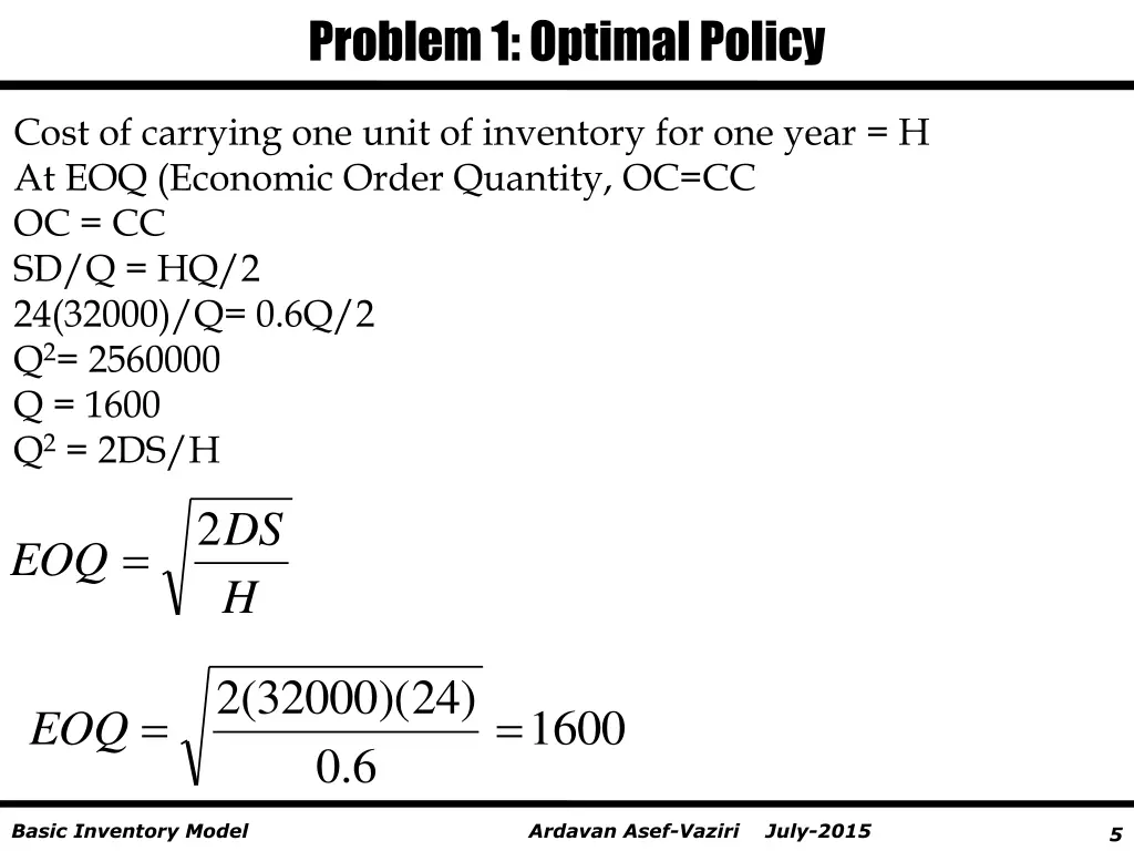 problem 1 optimal policy 1